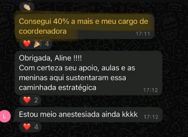 Salto de 40% + promovida a coordenadora